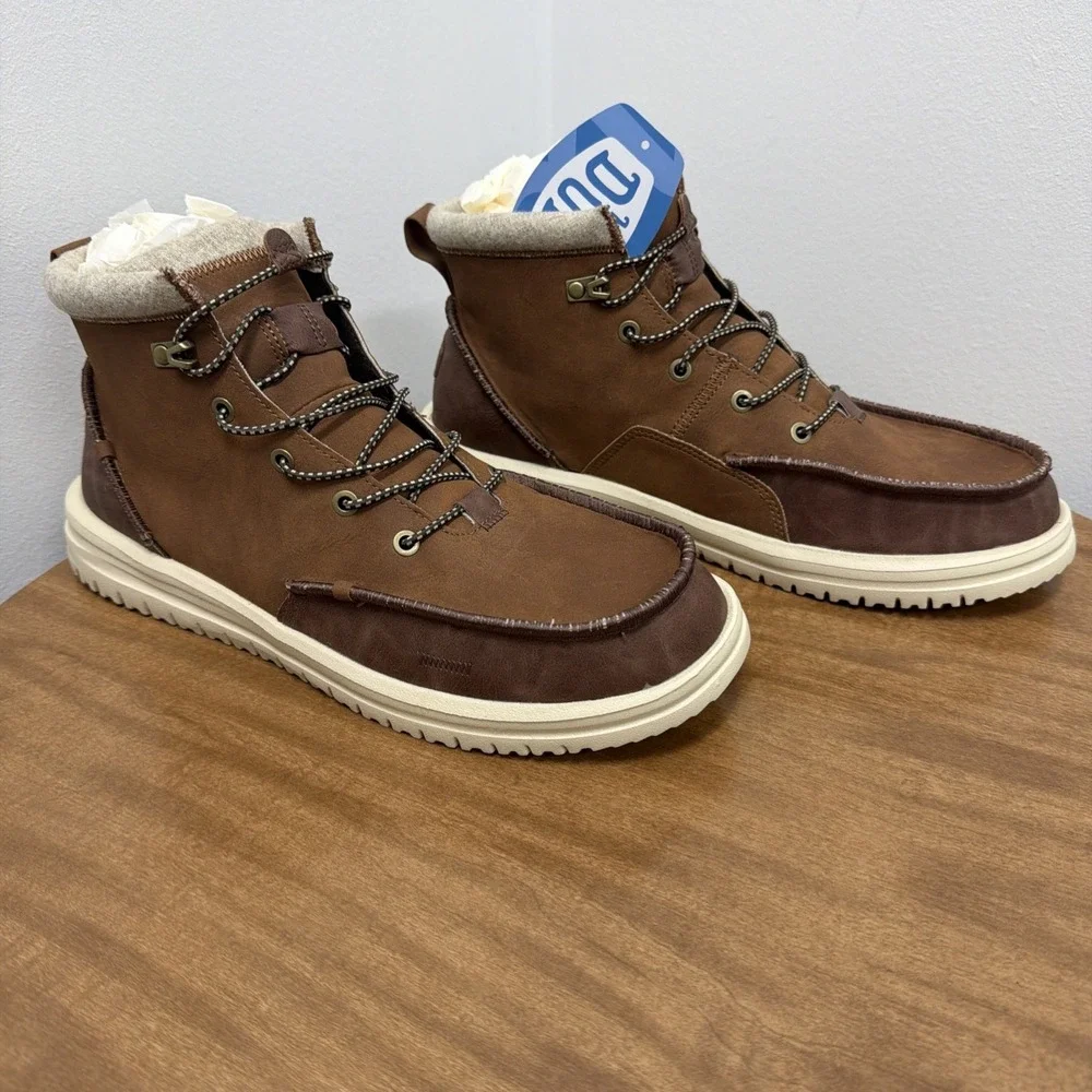 Hey Dude Men's Bradley Classic Tumbled Cognac Brown Size 14 lightweight wool‎